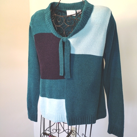 CB Collection Buttery Soft Teal Blue Scoop Neck Sweater Petite Large - Picture 8 of 11